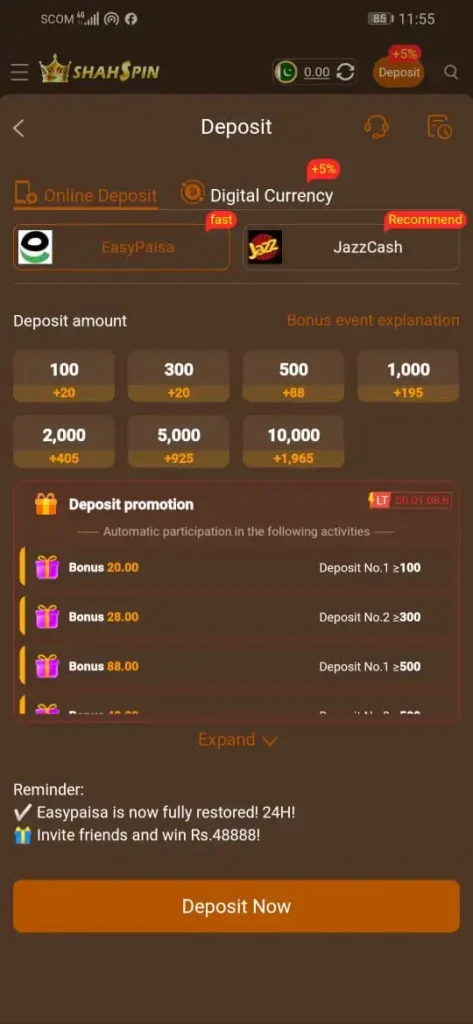 Shahspin game deposit